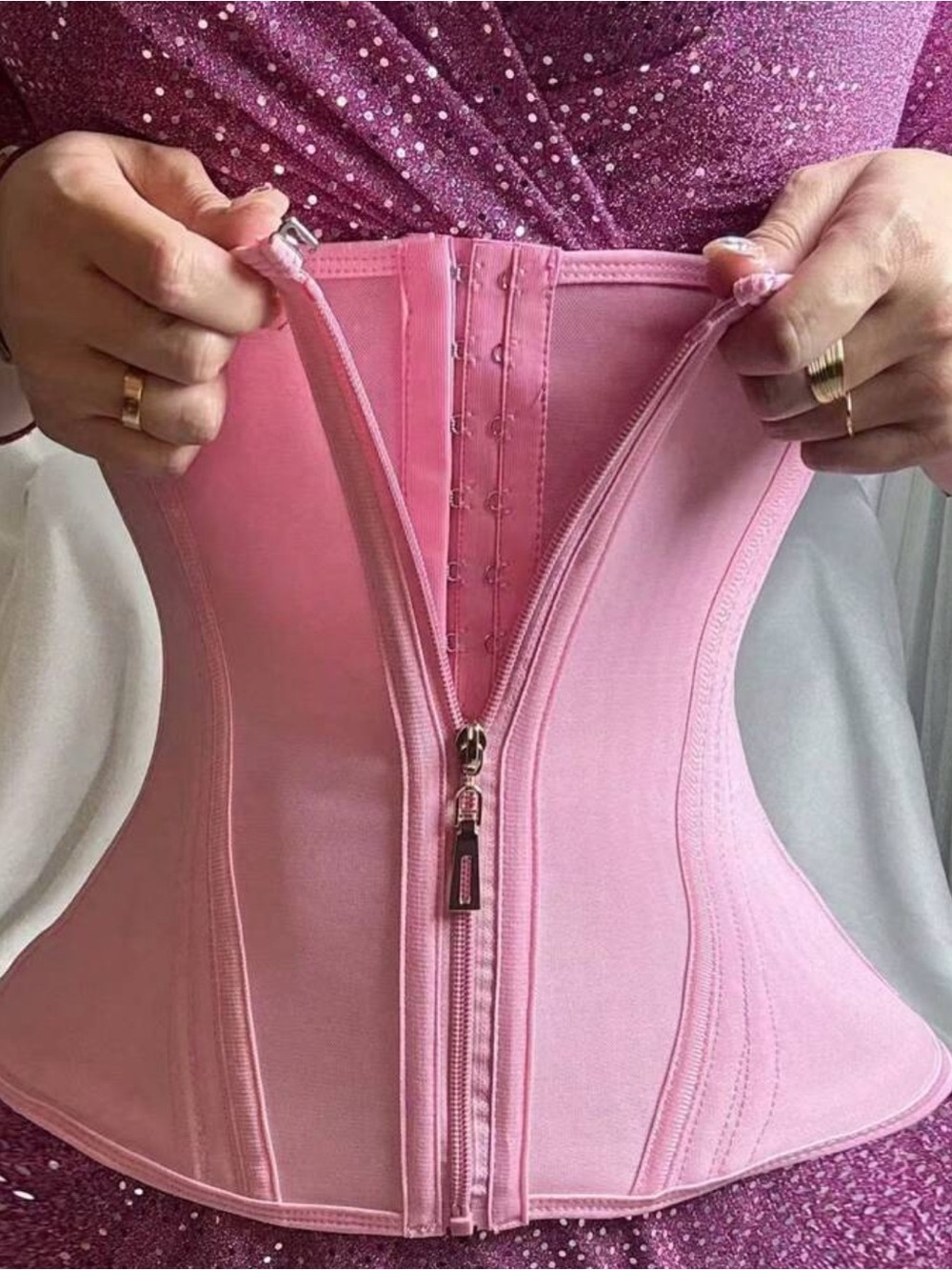 New Unworn Pink Waist Training Corset with Front Zipper